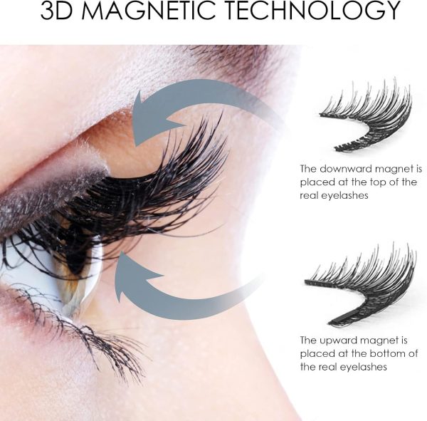 ⁦ALMEKAQUZ Magnetic Eyelashes Without Eyeliner, 6 Pairs of 2-Layer Reusable Magnetic Eyelashes, Natural Looking, No Glue 3D False Eyelash Set with Applicator Tweezers, Magnetic False Eyelashes⁩ - الصورة ⁦2⁩