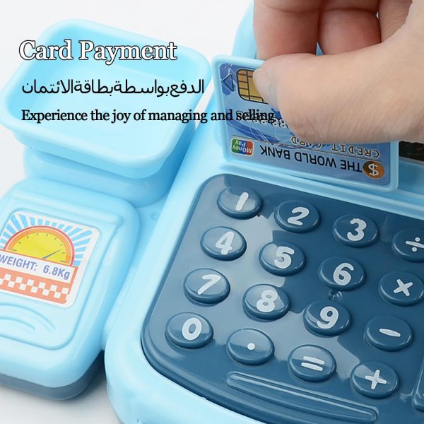 ⁦ألعاب تسجيل نقود مع ميزان طعام قابل للرفع وآلة حاسبة ومكبر صوت وميكروفون وناسخ مع أضواء وأصوات، مجموعة للتظاهر بالشراء من ملحقات الطعام للأطفال 3 إلى 5 سنوات⁩ - الصورة ⁦4⁩