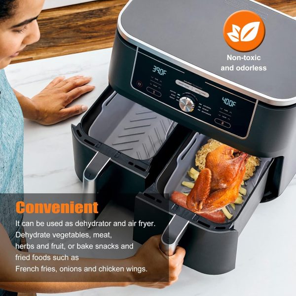 ⁦MAKINGTEC 2-Pack Silicone Air Fryer Pots for Ninja Foodi Dual DZ201/DZ401, 8 QT - Food Grade, Reusable, Non-Stick Air Fryer Liner Basket Accessories, Dishwasher Safe (Grey)⁩ - الصورة ⁦3⁩