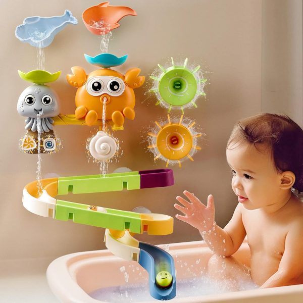 ⁦OR OR TU Baby Bath Toys for 1 2 3 4+ Year Olds, Toddler Kids Bath Toy with Suction Cups Slide Track Bathtub Toy, Watermill Rotating Water Toys Baby Bath Shower Swimming Toys⁩ - الصورة ⁦7⁩