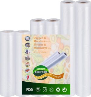 Arabest Vacuum Sealer Rolls, 6 Pack BPA Free Heavy Duty Vacuum Sealer Bags for Food Saver Sous Vide Mircowave and Freezer Food Storage (15cmx3m*2, 20cmx3m*2, 28cmx3m*2)
