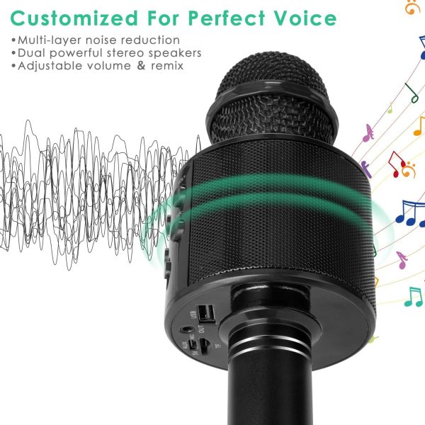 ⁦KIDWILL Wireless Bluetooth Karaoke Microphone for Kids, 5-in-1 Portable Handheld Karaoke Mic Speaker Player Recorder with Adjustable Remix FM Radio for Kids Girls Boys Teens Birthday (Black)⁩ - الصورة ⁦2⁩