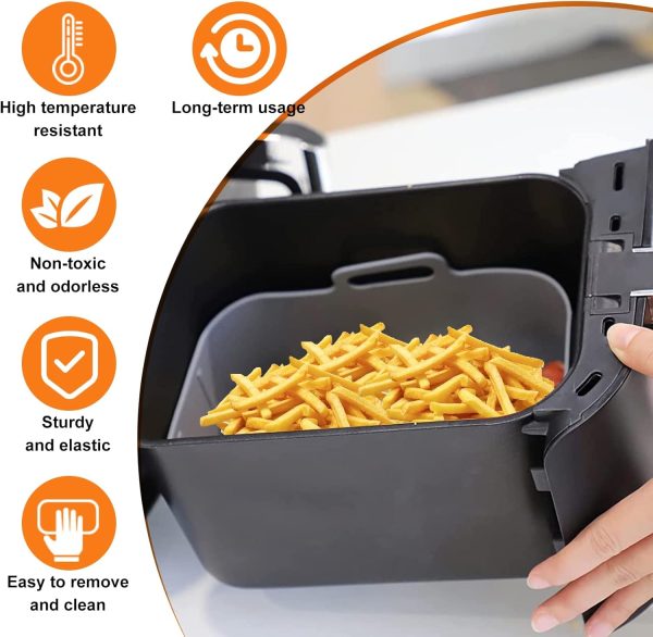 ⁦MAKINGTEC 2-Pack Silicone Air Fryer Pots for Ninja Foodi Dual DZ201/DZ401, 8 QT - Food Grade, Reusable, Non-Stick Air Fryer Liner Basket Accessories, Dishwasher Safe (Grey)⁩ - الصورة ⁦4⁩