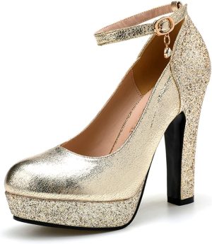 ZZZXCDS High Heels High Heels Pumps for Women Shoes Sexy Wedding Platform Slip On Pump Thick Heels Round Toe Spring Party Shoes