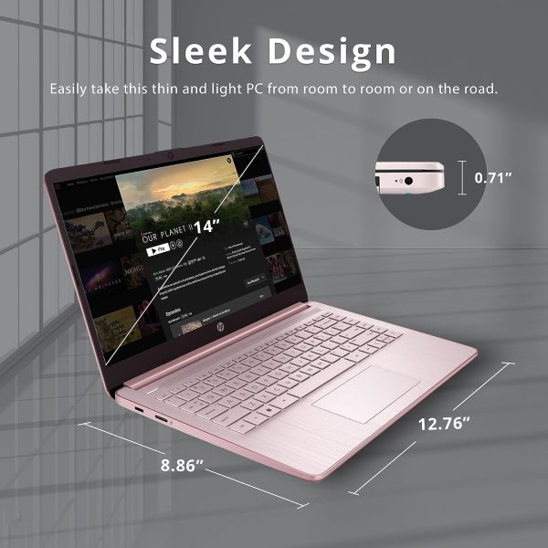 ⁦HP لابتوب ستريم 14 انش HD برايت فيو، معالج انتل سيليرون N4120، ذاكرة RAM 16GB، تخزين 64GB، بطاقة رسومات انتل HD، كاميرا ويب 720p، اوفيس 365 لمدة عام، زهري، ويندوز 11 اس، بطاقة USB 32GB هوت فيس⁩ - الصورة ⁦8⁩
