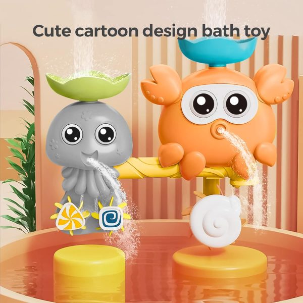 ⁦OR OR TU Baby Bath Toys for 1 2 3 4+ Year Olds, Toddler Kids Bath Toy with Suction Cups Slide Track Bathtub Toy, Watermill Rotating Water Toys Baby Bath Shower Swimming Toys⁩ - الصورة ⁦2⁩