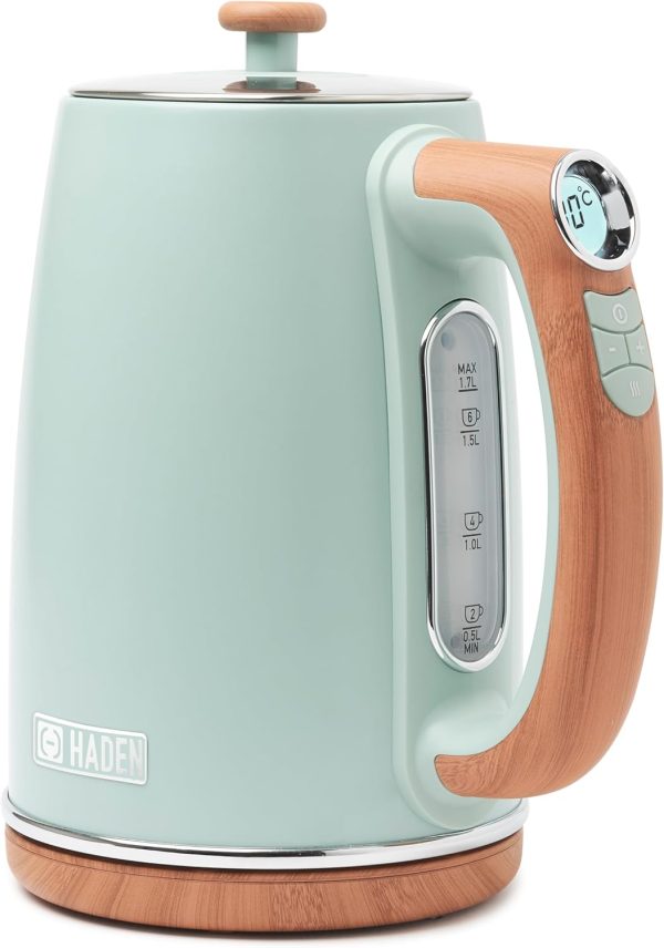 ⁦Haden Dorchester Temperature Control Kettle - 3000w Rapid Boil, Wood Effect Finish, 1.7litre - Green Stainless Steel Kettle - Overheat Protection - Digital Display⁩ - الصورة ⁦7⁩