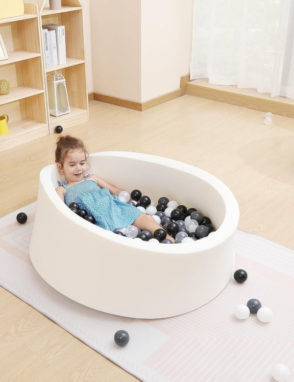 ⁦XICEN Foam Ball Pit, 39.3"x 11.8" Large Ball Pits for Toddlers, Soft Round Kiddie Baby Playpen Ball Pool for Kids, Ideal Gift for Babies Indoor and Outdoor Game, inclued 100 ball (Beige)⁩ - الصورة ⁦6⁩
