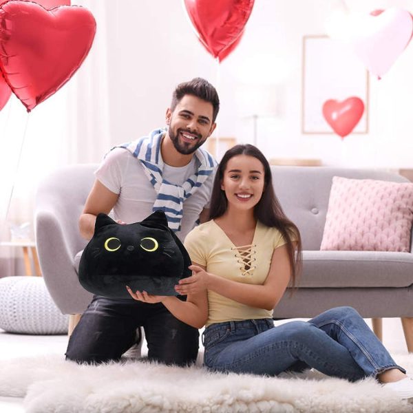 ⁦Tazweeq Black Cat Plush Toy, Cat Plush Toy Pillow, Fat Plushie, Kawaii Pillows Cat Shape Design Lumbar Back Cushion Decoration, Cute Cat Plush Toy Gift for Girl Boy Girlfriend (Black 15.7")⁩ - الصورة ⁦5⁩