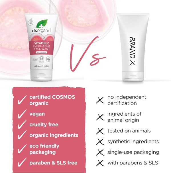 ⁦Dr Organic, Organic Guava Exfoliating Face Wash, Vitamin C, Natural, Vegan, Cruelty Free, Paraben & SLS Free, 150ml⁩ - الصورة ⁦3⁩