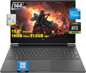 لابتوب ألعاب اتش بي فيكتوس FHD IPS 15.6 بوصة 144Hz معالج انتل ثماني النواة i5-13420H (>i7-12650H) وDDR4 16GB وSSD 512GB بطاقة جيفورس RTX 4050 6GB إضاءة خلفية USB-C شحن سريع ويندوز 11 برو وملحقات DLCA