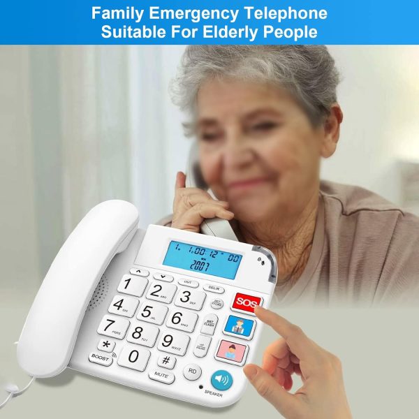 ⁦Corded Landline, Big Button Phone Volume Adjustment LCD Display Plug and Play Noise Reduction with Speaker for Elderly⁩ - الصورة ⁦8⁩