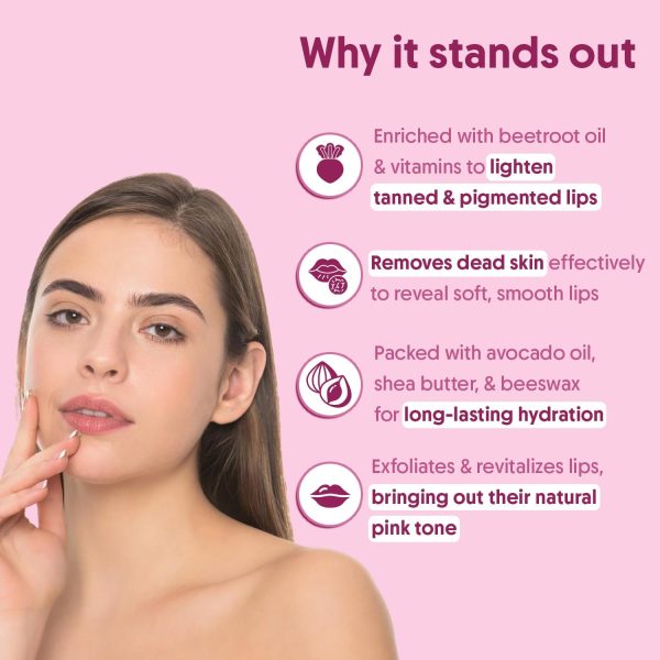 ⁦Aravi Organic Beetroot Lip Scrub with Shea Butter & Cocoa Butter – For Dark, Chapped & Pigmented Lips – Suitable for Men and Women - 0.5 FL Oz / 15gm⁩ - الصورة ⁦3⁩