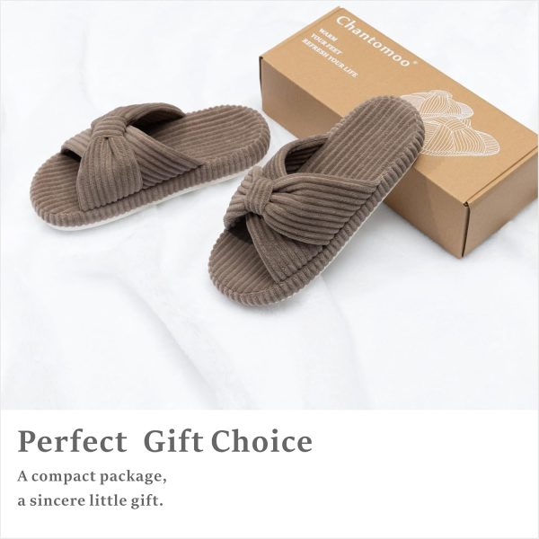⁦Chantomoo Slippers for Women Memory Foam House Bedroom Corduroy Bow Crossbands Slide Slipper Shoes Comfy Trendy Gift Slippers⁩ - الصورة ⁦5⁩