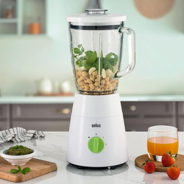 ⁦Braun Blender 3 in 1, 500W, 1.75L, Glass Jug, 2 Speeds, Pulse Function, Multi Mill, Grinder Mill, JB0153WH, White⁩ - الصورة ⁦5⁩