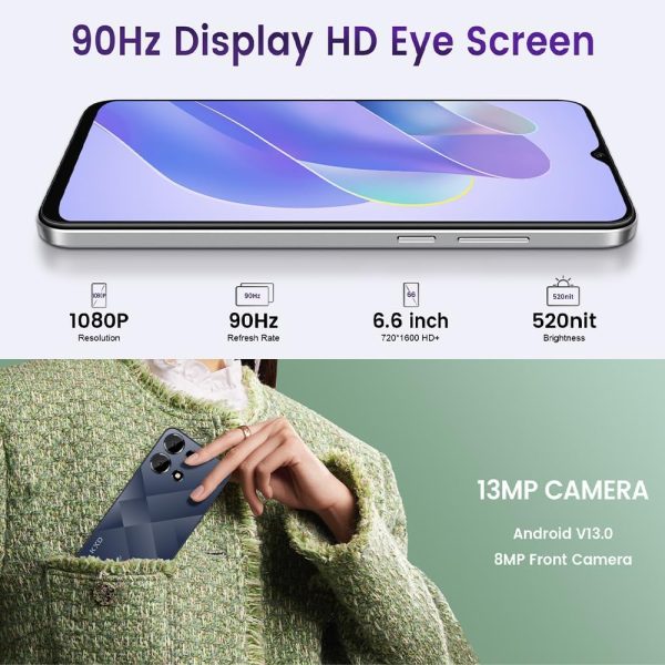 ⁦Android Smartphone KXD A10, 12GB(4+8) RAM, 128GB ROM, 6.6 Inch, 4500mAh with 4G Network, Dark Blue, Android 13 OS⁩ - الصورة ⁦4⁩