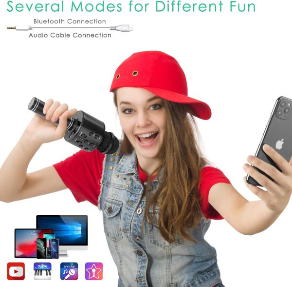 ⁦KIDWILL Wireless Bluetooth Karaoke Microphone for Kids, 5-in-1 Portable Handheld Karaoke Mic Speaker Player Recorder with Adjustable Remix FM Radio for Kids Girls Boys Teens Birthday (Black)⁩ - الصورة ⁦4⁩