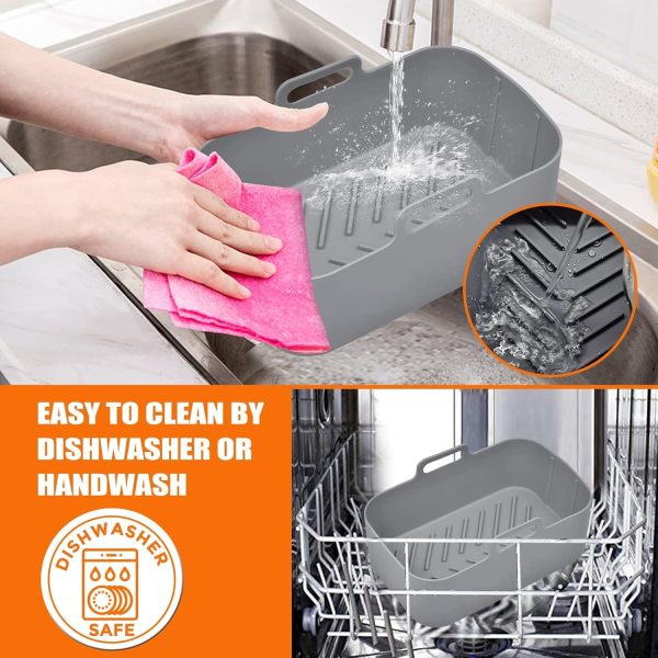 ⁦MAKINGTEC 2-Pack Silicone Air Fryer Pots for Ninja Foodi Dual DZ201/DZ401, 8 QT - Food Grade, Reusable, Non-Stick Air Fryer Liner Basket Accessories, Dishwasher Safe (Grey)⁩ - الصورة ⁦6⁩