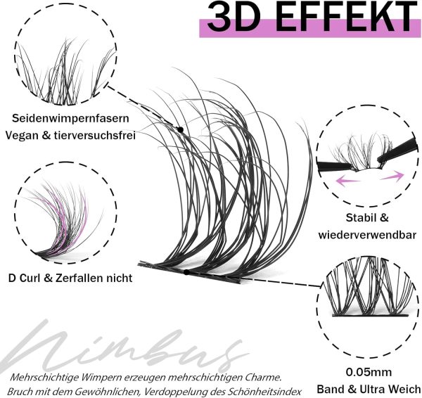 ⁦Mayhug 3D Cluster Lashes Fluffy Lashes 8-18MM Individual Eyelashes 144 Pcs DIY Eyelash Extensions at Home (Prism)⁩ - الصورة ⁦2⁩