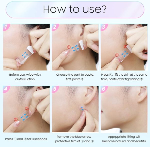 ⁦Bolivia's 40 PCS Face Lift Tape, Instant Face Lifting Tape with High Elasticity, Face Lifting Tape with Waterproof, Face Lift Tape Invisible for V-Shaped Face, Double Chin, Wrinkles Tighten Skin⁩ - الصورة ⁦5⁩