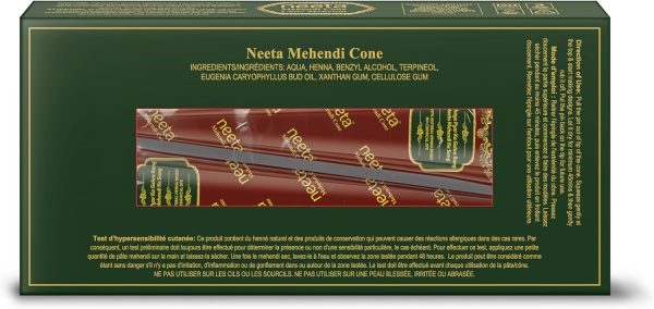 ⁦Neeta Mehendi Cones for Hand, Bridal Mehndi Cones, Natural Mehendi Cone for Wedding, Hand Designing, Reddish Brown Color Niddle Cones for Women 4 Pc in 1 Box (Pack of 4)⁩ - الصورة ⁦2⁩