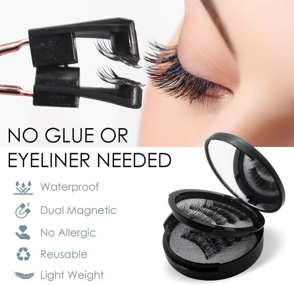 ⁦ALMEKAQUZ Magnetic Eyelashes Without Eyeliner, 6 Pairs of 2-Layer Reusable Magnetic Eyelashes, Natural Looking, No Glue 3D False Eyelash Set with Applicator Tweezers, Magnetic False Eyelashes⁩ - الصورة ⁦5⁩