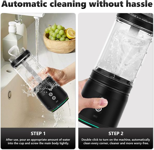 ⁦ZUERST Personal Size Hand Blender, Mini Travel Smoothie Maker With Lid Straw, Wireless Portable, 700ml, Black⁩ - الصورة ⁦7⁩