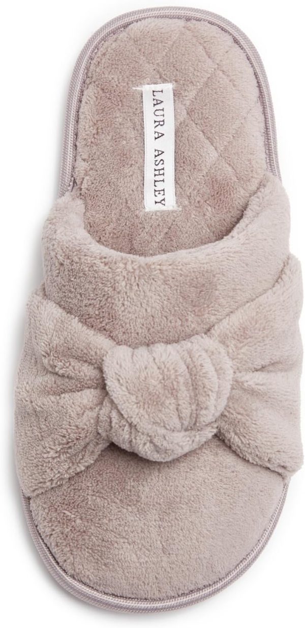 Laura Ashley Soft Terry Knot Scuff Slippers for Women - Comfy Non Slip Closed Toe Bedroom Slipper - Cozy Slide On Womens House Slippers