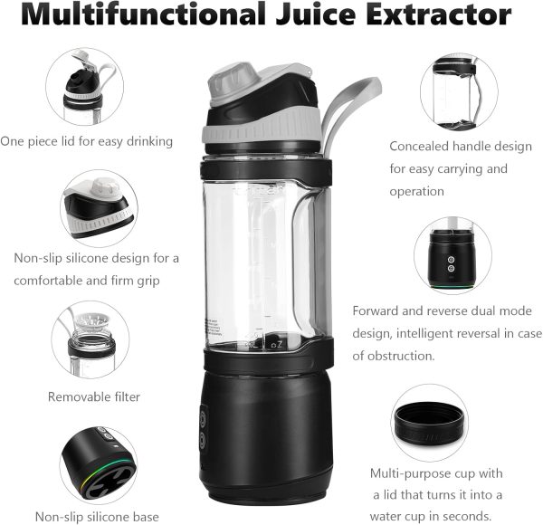 ⁦ZUERST Personal Size Hand Blender, Mini Travel Smoothie Maker With Lid Straw, Wireless Portable, 700ml, Black⁩ - الصورة ⁦3⁩