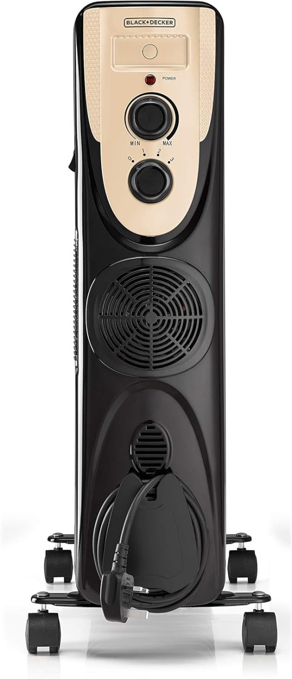 ⁦Black & Decker 2500W 13 Fin Oil Radiator Heater With Fan Forced Black OR013FD-B5 2 Years Warranty⁩ - الصورة ⁦2⁩