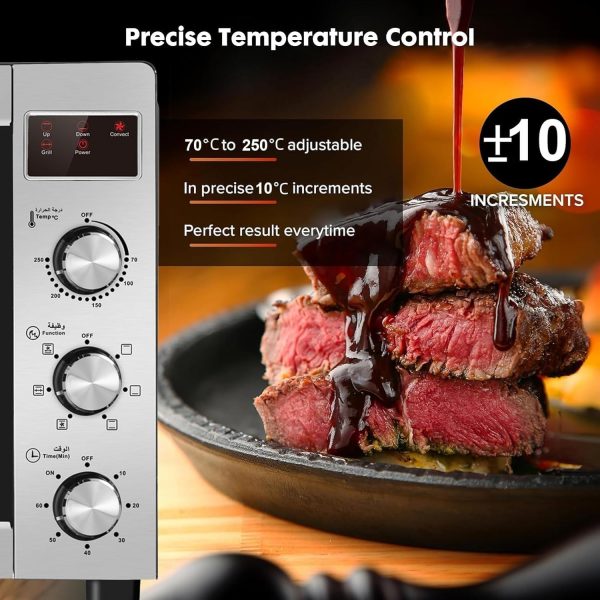 ⁦Electric oven with rotisserie, 2600W, 60 Liter oversized Capacity Toaster Oven with Crumb Tray, New Ultra-Fast Convection System, Temperature 70-250℃ adjustable⁩ - الصورة ⁦4⁩