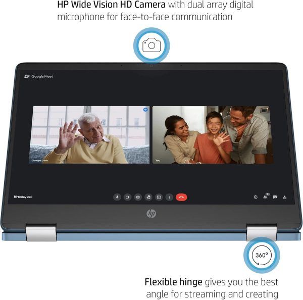 ⁦HP لابتوب كروم بوك X360 2 في 1 بشاشة لمس HD مقاس 14 انش ومعالج انتل سيليرون N4120 وذاكرة RAM 4GB وبطاقة الذاكرة اي ام ام سي 64GB ونظام تشغيل كروم - اخضر مزرق (14a-ca0790wm)⁩ - الصورة ⁦4⁩