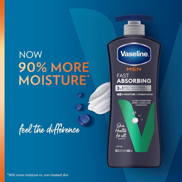 ⁦Unilever Vaseline, Men, Fast Absorbing Body & Face Lotion, 20.3 fl oz (600 ml)⁩ - الصورة ⁦6⁩