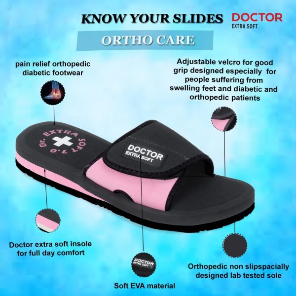 ⁦DOCTOR EXTRA SOFT Women's Care Orthopaedic and Diabetic Adjustable Strape Super Comfort Dr Sliders Flipflops and House Slippers for Women?s and Girl?s Slides D-52⁩ - الصورة ⁦2⁩