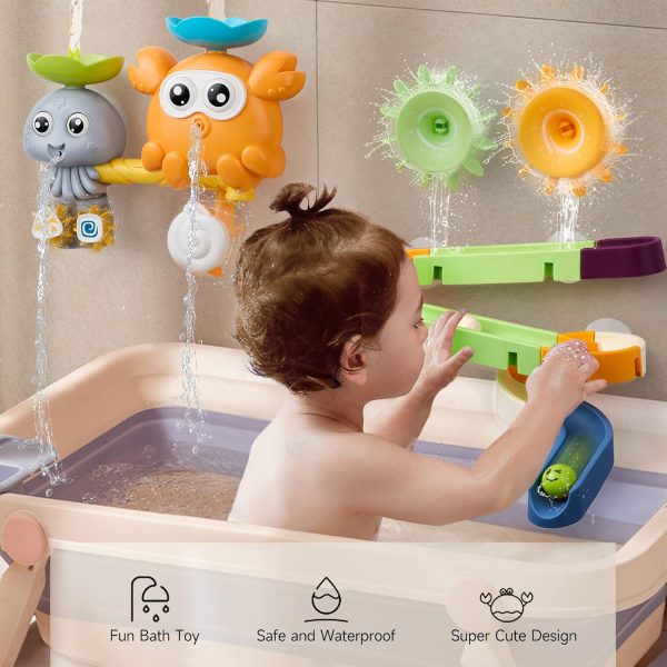 ⁦OR OR TU Baby Bath Toys for 1 2 3 4+ Year Olds, Toddler Kids Bath Toy with Suction Cups Slide Track Bathtub Toy, Watermill Rotating Water Toys Baby Bath Shower Swimming Toys⁩ - الصورة ⁦3⁩