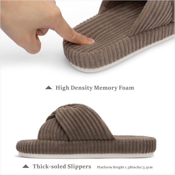 ⁦Chantomoo Slippers for Women Memory Foam House Bedroom Corduroy Bow Crossbands Slide Slipper Shoes Comfy Trendy Gift Slippers⁩ - الصورة ⁦2⁩