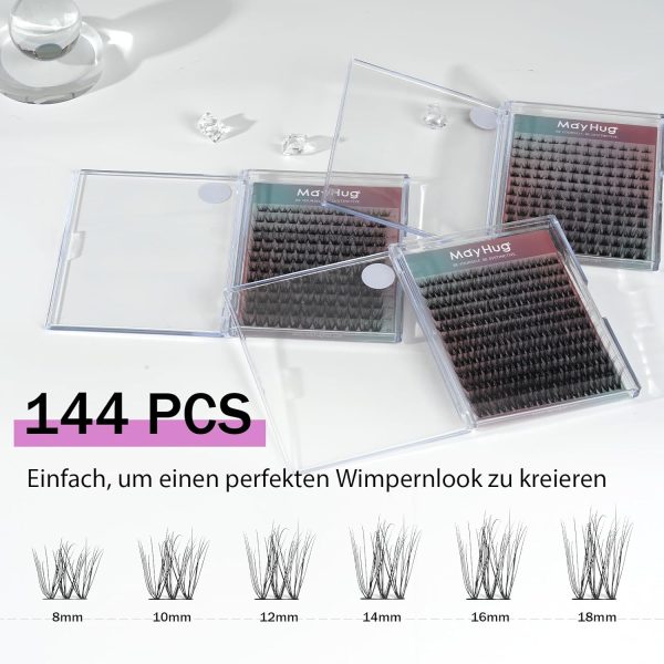⁦Mayhug 3D Cluster Lashes Fluffy Lashes 8-18MM Individual Eyelashes 144 Pcs DIY Eyelash Extensions at Home (Prism)⁩ - الصورة ⁦3⁩