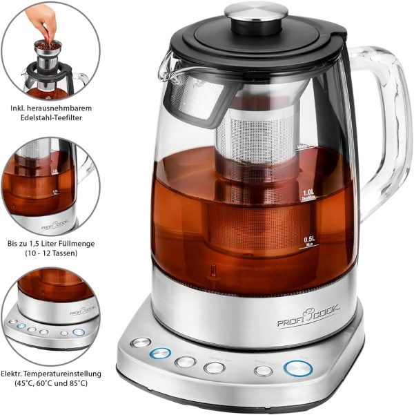 ⁦Profi Cook PC-WKS 1167G 1.5L 2200W WiFi Tea Maker Kettle, Stainless Steel, Berry⁩ - الصورة ⁦4⁩