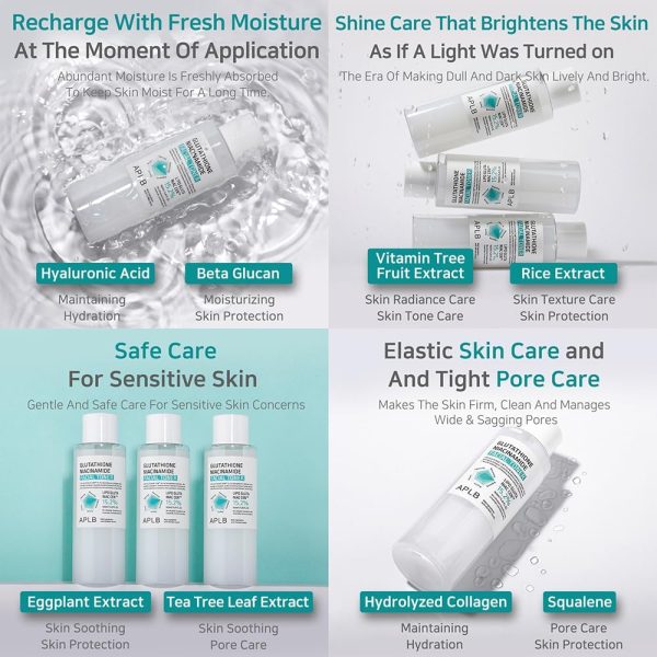 ⁦APLB Glutathione Niacinamide Facial Toner | LIPO GLUTA NIAC CEN™ 15.2% 5.41 FL.OZ/Korean Skincare, Replenishing moisture, Revitalize for gentle and improve skin texture through Niacinamide⁩ - الصورة ⁦8⁩