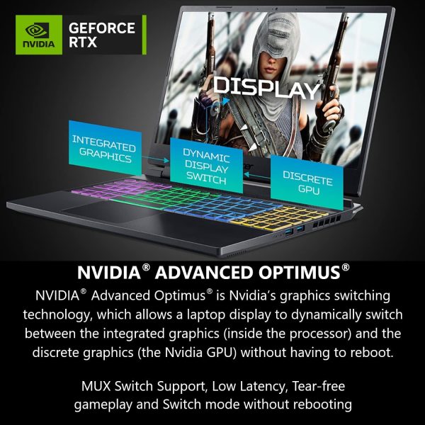 ⁦Acer Nitro 16 Gaming Laptop | AMD Ryzen 5 7640HS Hexa-Core CPU | NVIDIA GeForce RTX 4050 Laptop GPU | 16-Inch WUXGA 165Hz IPS Display | 8GB DDR5 | 512GB Gen 4 SSD | WiFi 6E | RGB⁩ - الصورة ⁦5⁩