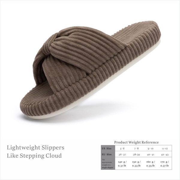 ⁦Chantomoo Slippers for Women Memory Foam House Bedroom Corduroy Bow Crossbands Slide Slipper Shoes Comfy Trendy Gift Slippers⁩ - الصورة ⁦3⁩