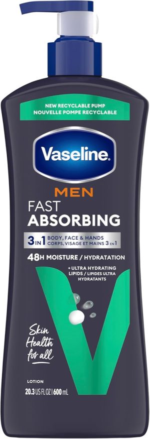 Unilever Vaseline, Men, Fast Absorbing Body & Face Lotion, 20.3 fl oz (600 ml)
