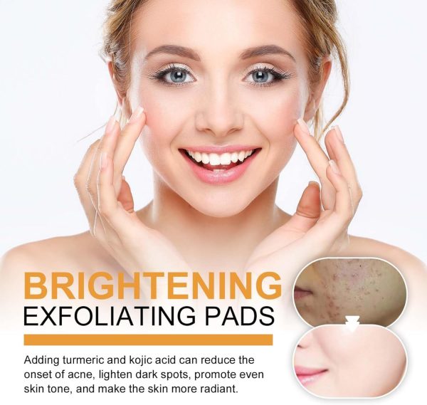 ⁦55PCS Turmeric Kojic Acid Cleansing Pads, Kojic Acid And Turmeric Pads for Unclog Pores, Dark Spots, Dull Skin, Helps Balance Skin Oil And Water - Turmeric Face Exfoliating Pads, Pores Deep Clean⁩ - الصورة ⁦4⁩
