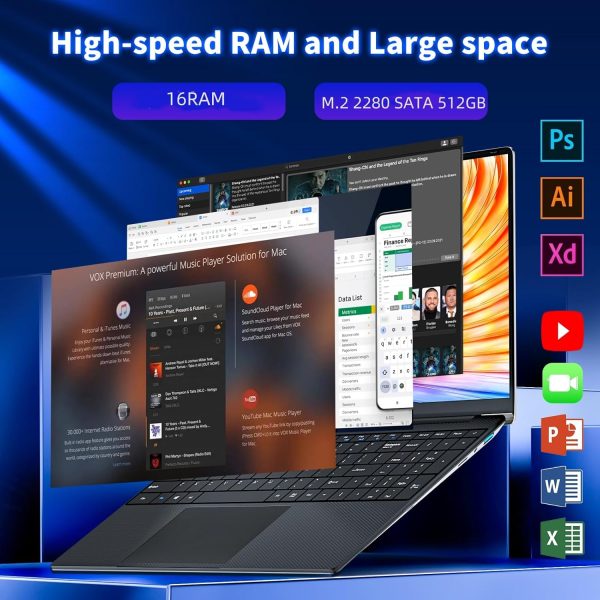 ⁦KUU 15.6 inch Laptop Computer, Core i5 Processor Laptop,Gaming laptops,up to3.60 GHz,16 GB RAM 512 GB SSD Storage, Supports 180 Angle Opening,Full HD IPS Display,⁩ - الصورة ⁦6⁩
