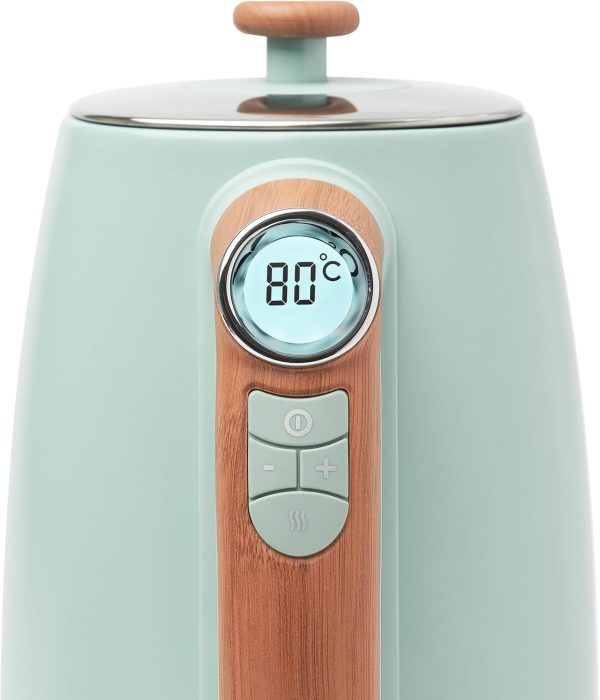 ⁦Haden Dorchester Temperature Control Kettle - 3000w Rapid Boil, Wood Effect Finish, 1.7litre - Green Stainless Steel Kettle - Overheat Protection - Digital Display⁩ - الصورة ⁦4⁩