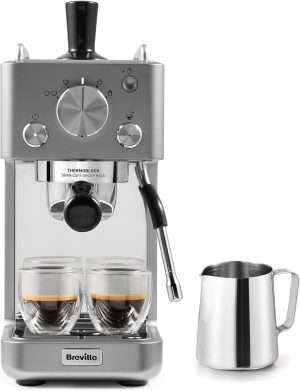 Breville Barista Slimline Espresso Machine, Integrated Milk Frother, Compact Coffee Maker for Cappuccinos, Lattes and More, 15 Bar Italian Pump, Silver, VCF185