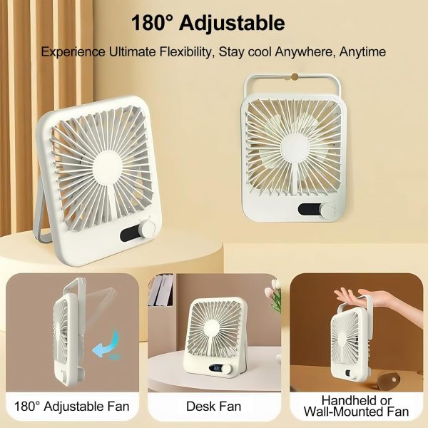 ⁦Trezalmyx USB Table Fan, Portable Fan, 180 Degree Tilt Adjustable, 100 Speed Wind Powerful with Variable Speed Knob, Ultra-Quiet, Rechargeable with Digital Display, Desk Fan for Bedroom & Travel⁩ - الصورة ⁦3⁩