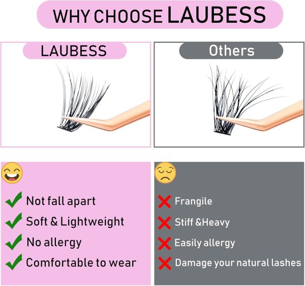 ⁦LAUBESS Cluster Lashes 240pcs 40D DIY Eyelash Extension D Curl Long Individual Lashes Mixed Tray Faux Mink Lash Clusters Extensions 0.07 0.10 Black (40D-0.07D-9-16mm)⁩ - الصورة ⁦4⁩