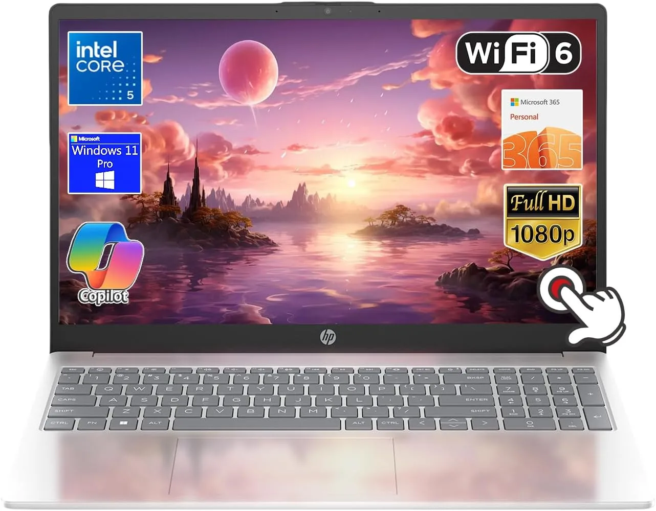 HP 15.6-inch Touchscreen Laptop, Intel Core 5 120U, FHD (1920 x 1200) Display, Wi-Fi 6, Webcam, Windows 11 Pro Copilot, w/Office 365 (16GB RAM | 1TB PCIe SSD)