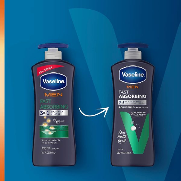⁦Unilever Vaseline, Men, Fast Absorbing Body & Face Lotion, 20.3 fl oz (600 ml)⁩ - الصورة ⁦10⁩